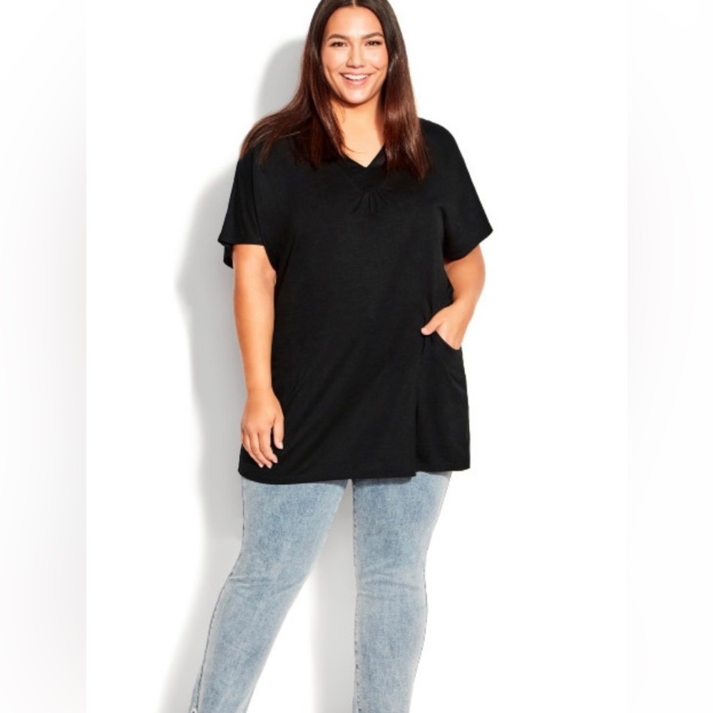 NWT “AVENUE” Pocket Pleat Tunic Black 27-28 3X  33” Long